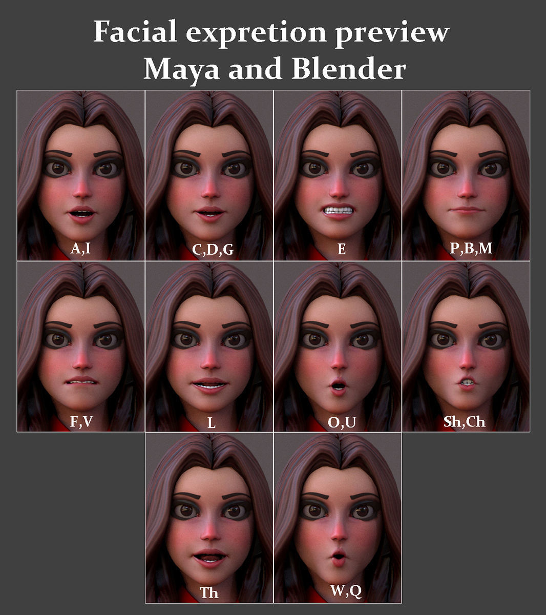 Angela Cartoon Girl Rig Outfit 3 Low-poly 3D model_16