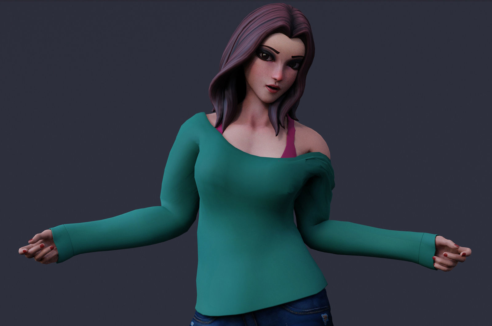 Angela Cartoon Girl Rig Outfit 3 Low-poly 3D model_7
