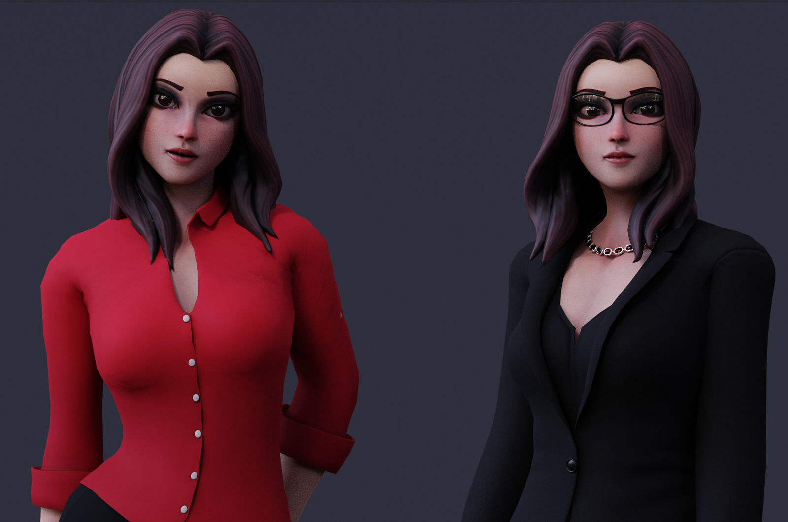 Angela Cartoon Girl Rig Outfit 3 Low-poly 3D model_8