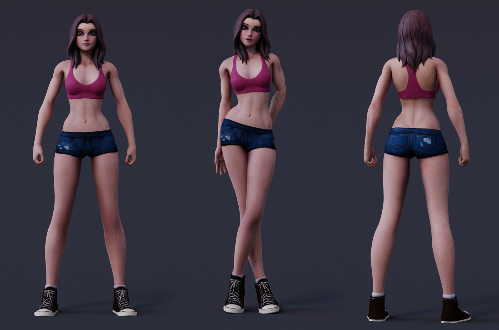 Angela Cartoon Girl Rig Outfit 3 Low-poly 3D model_6