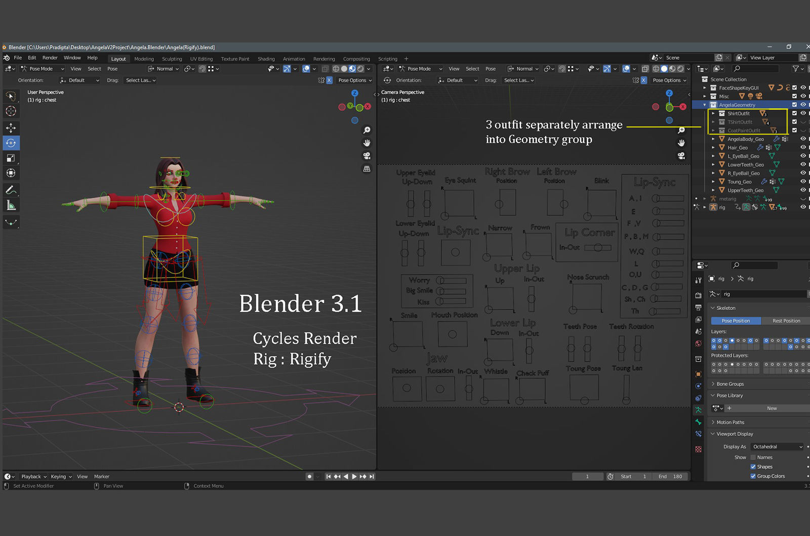Angela Cartoon Girl Rig Outfit 3 Low-poly 3D model_23