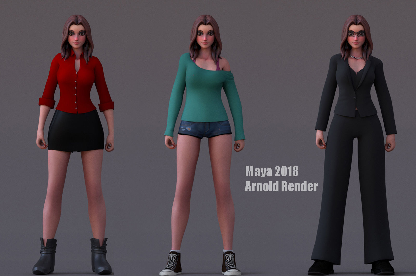 Angela Cartoon Girl Rig Outfit 3 Low-poly 3D model_14