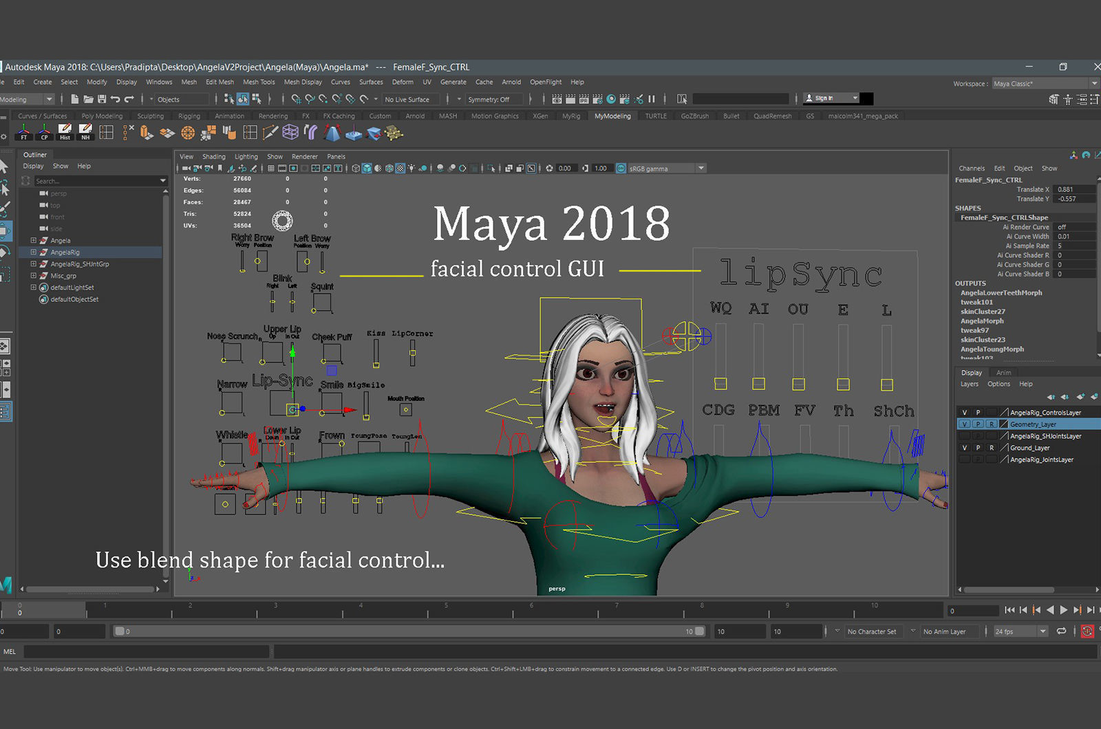 Angela Cartoon Girl Rig Outfit 3 Low-poly 3D model_22