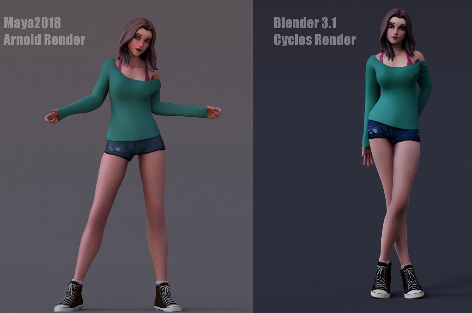 Angela Cartoon Girl Rig Outfit 3 Low-poly 3D model_9