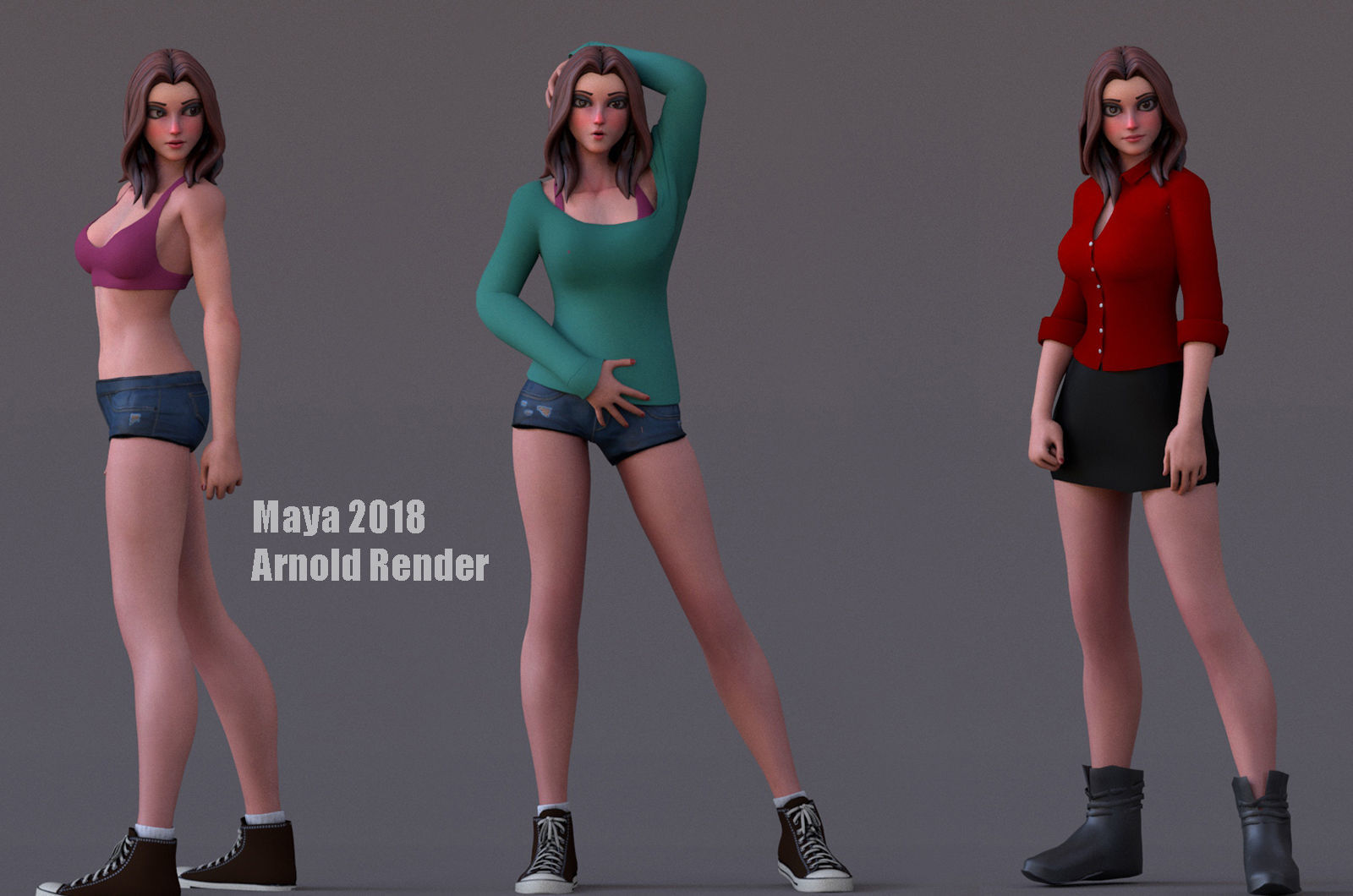 Angela Cartoon Girl Rig Outfit 3 Low-poly 3D model_12