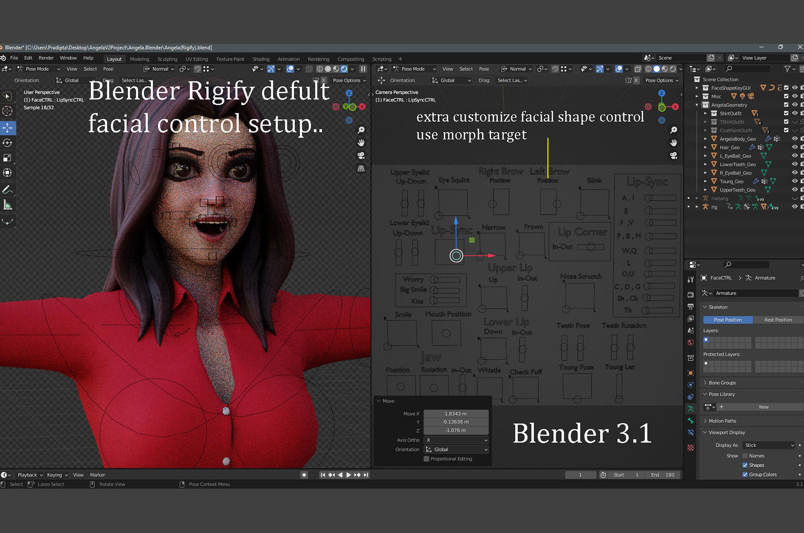 Angela Cartoon Girl Rig Outfit 3 Low-poly 3D model_24