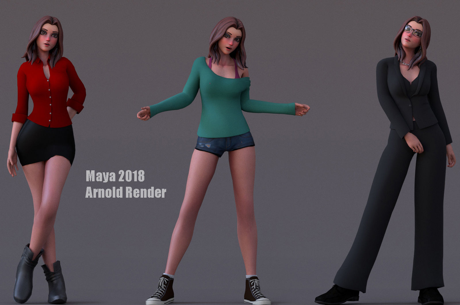 Angela Cartoon Girl Rig Outfit 3 Low-poly 3D model_11