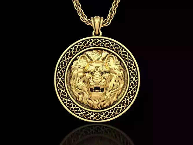 Angry Lion Head2 Medallion Pendant V5