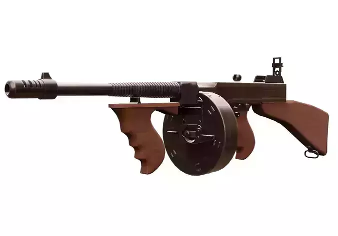 Thompson machine gun Low-poly 3D model