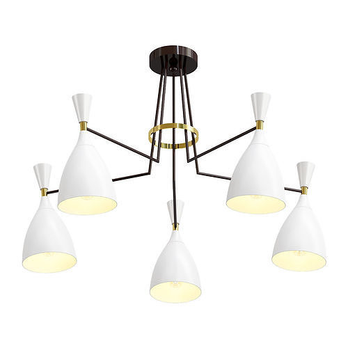 lumion five light chandelier with brass and shades 3D model