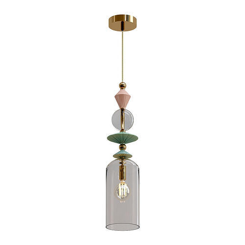 odeon glass pendant light with gold and accents 3D model