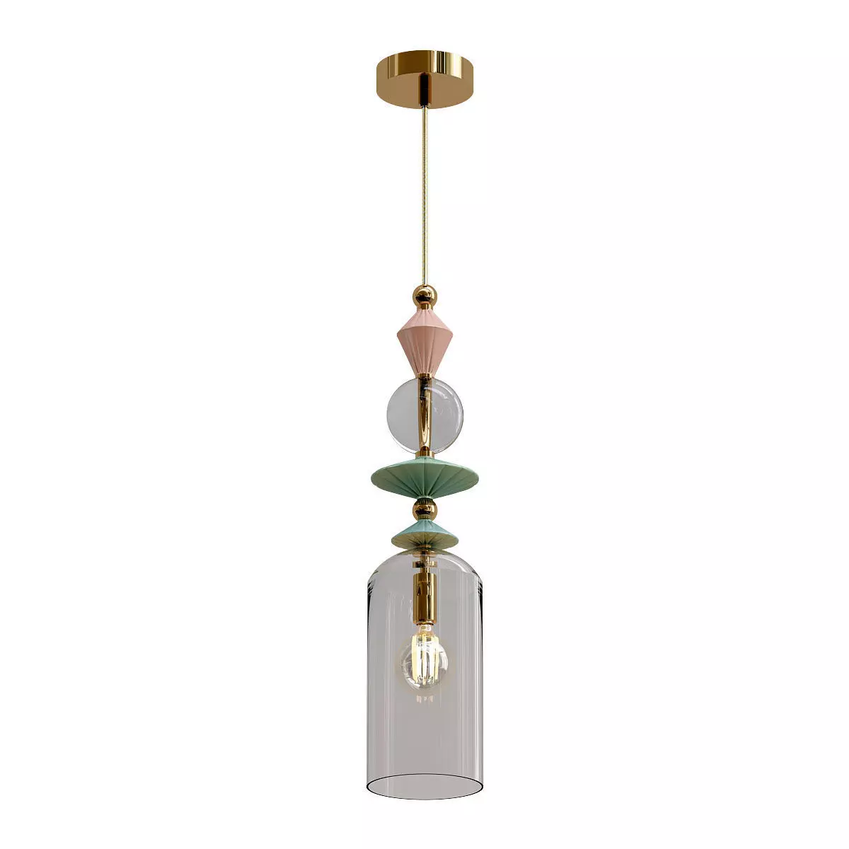 odeon glass pendant light with gold and accents 3D model_0