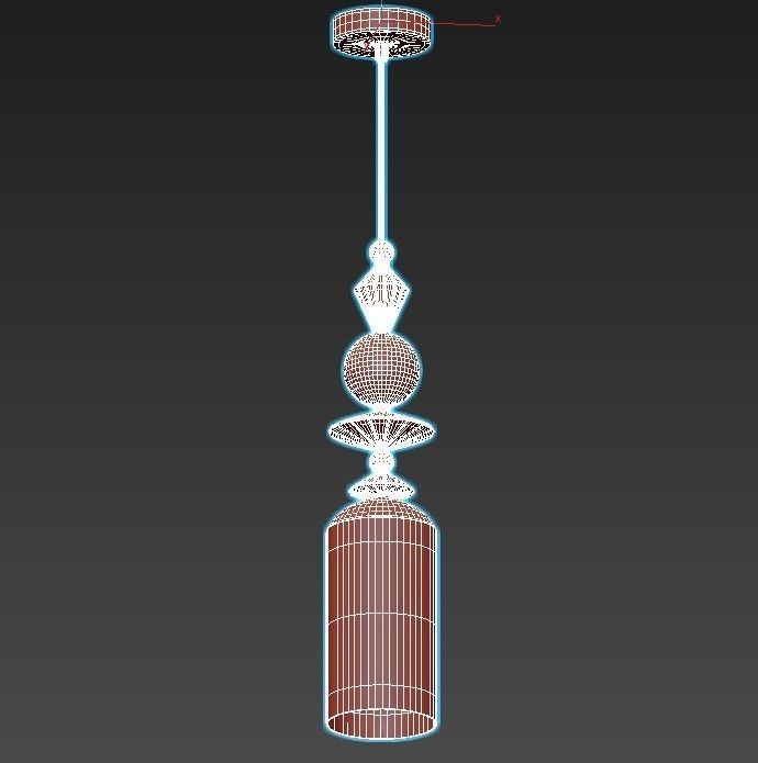 odeon glass pendant light with gold and accents 3D model_2