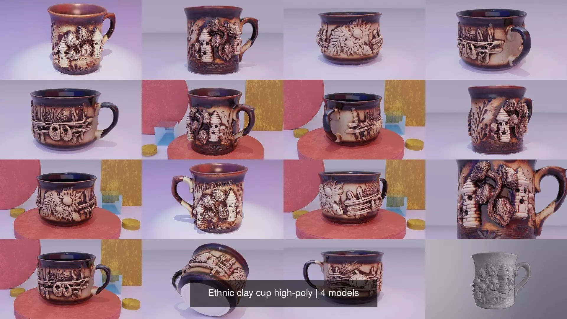 Ethnic clay cup high-poly 3D Model Collection_0
