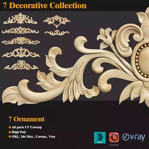 7 Decorative Collection wood carvings