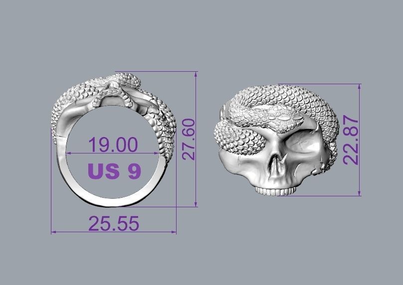Skull Snake ring 3D print model_5