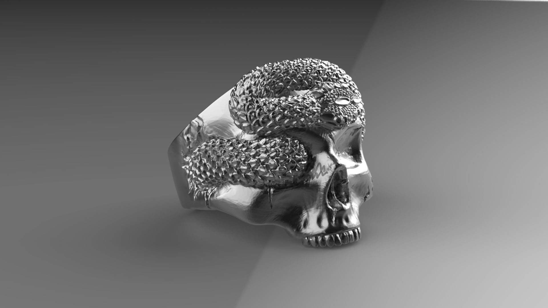 Skull Snake ring 3D print model_16
