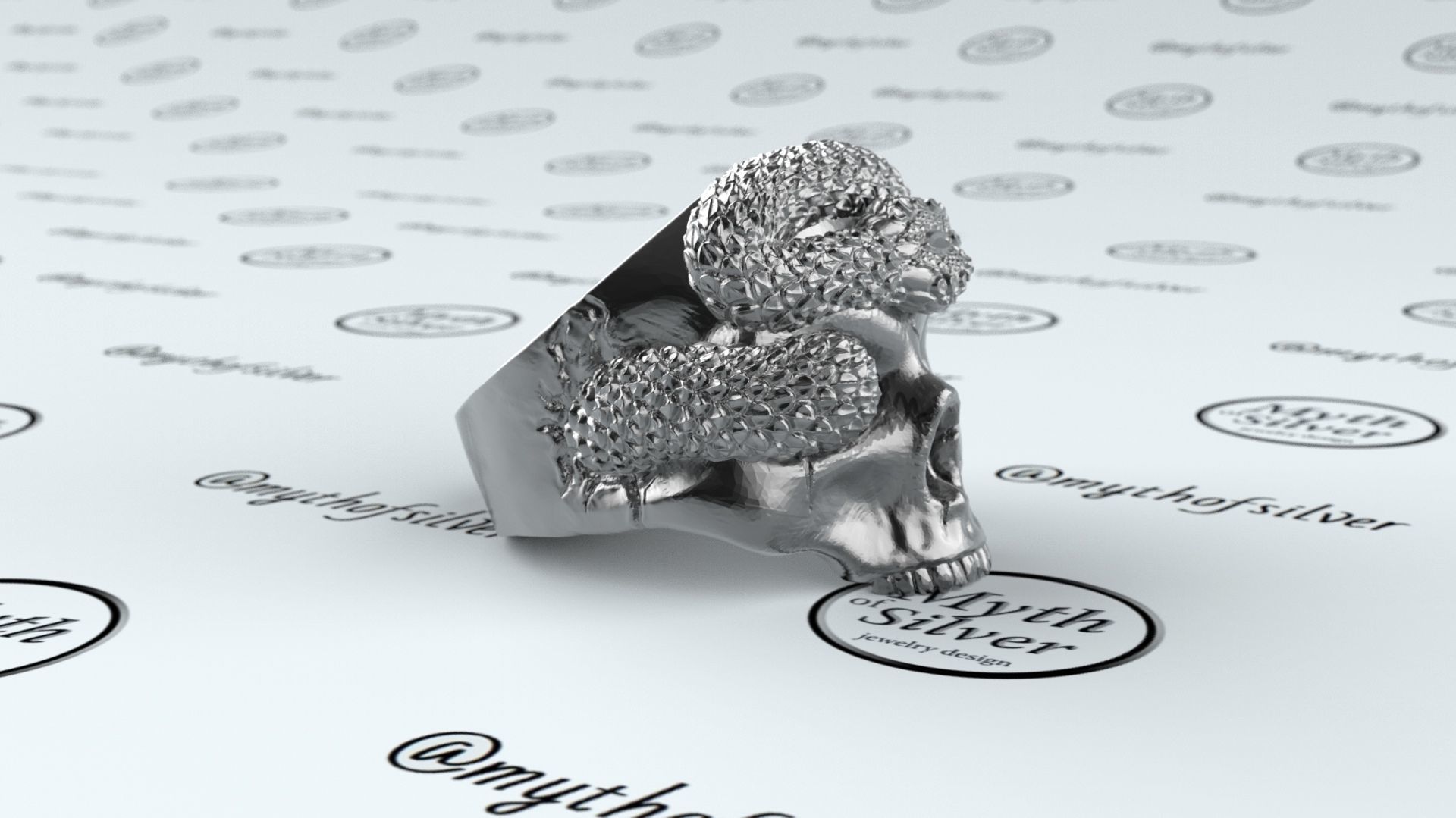 Skull Snake ring 3D print model_13