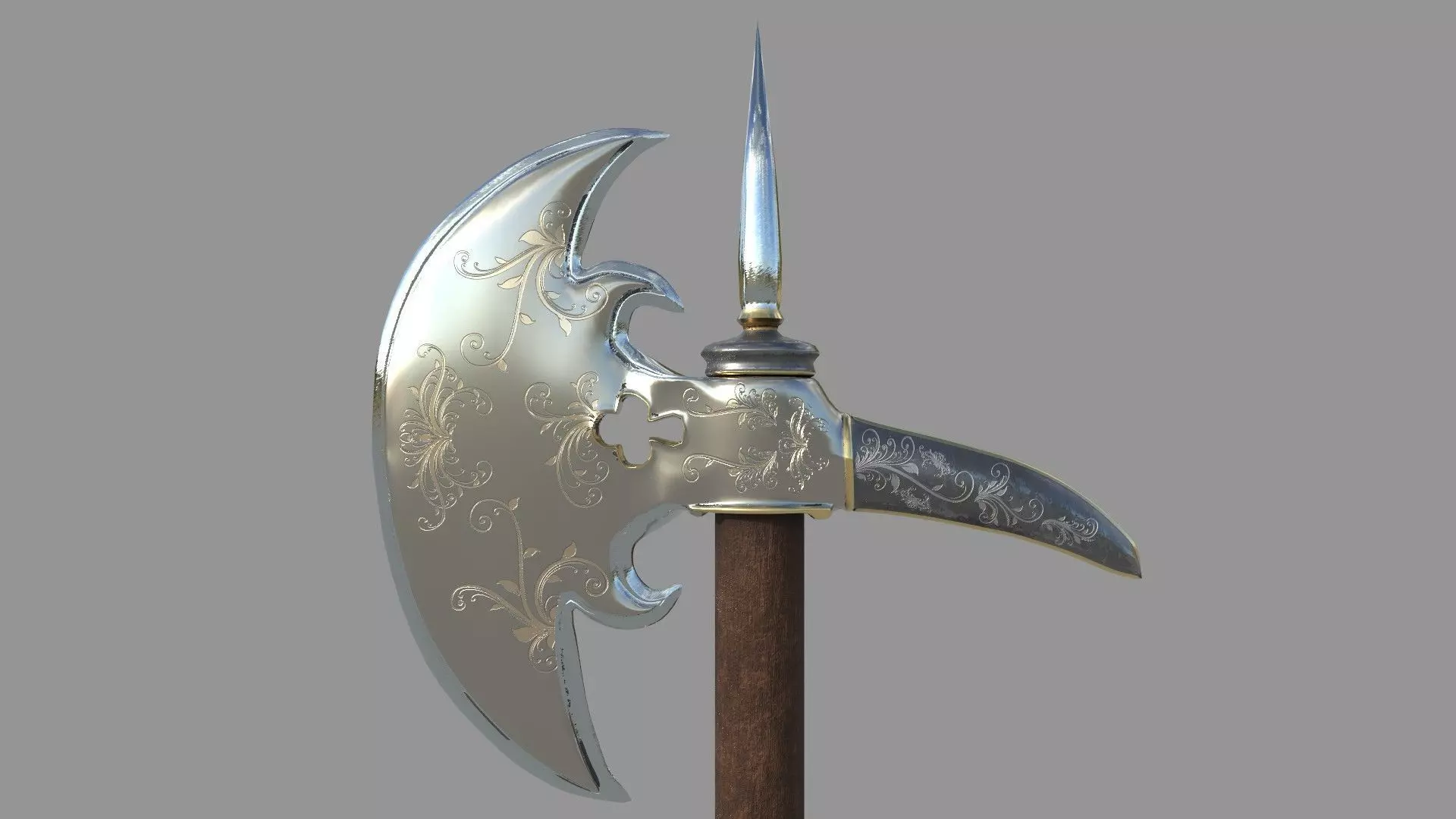 Medieval Halberd Low-poly 3D model_0
