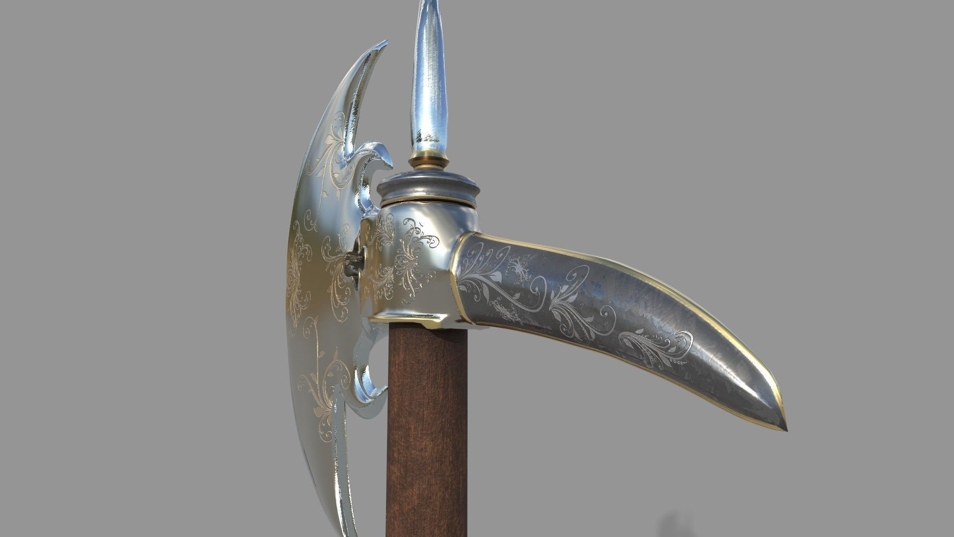 Medieval Halberd Low-poly 3D model_2