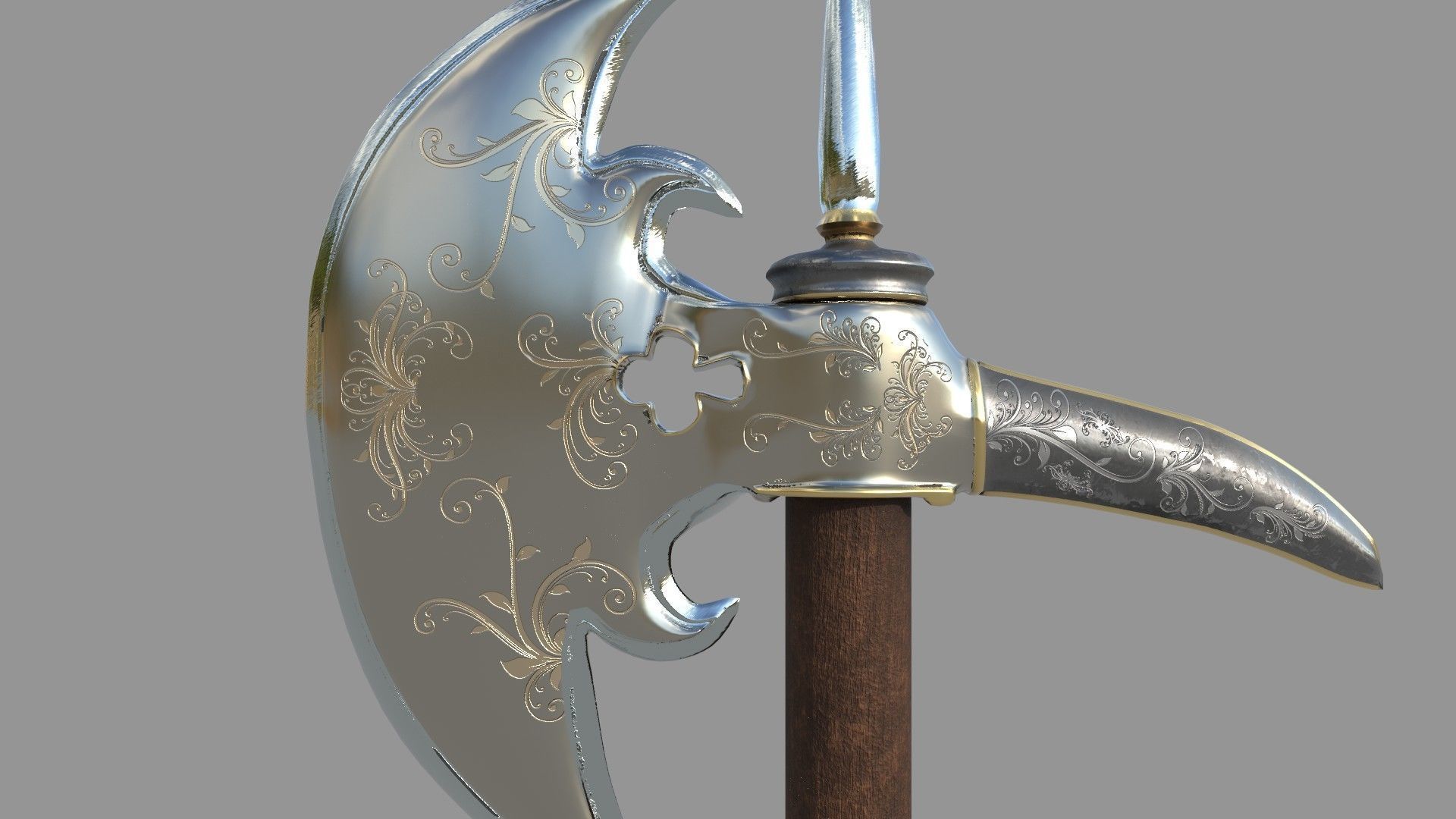 Medieval Halberd Low-poly 3D model_1