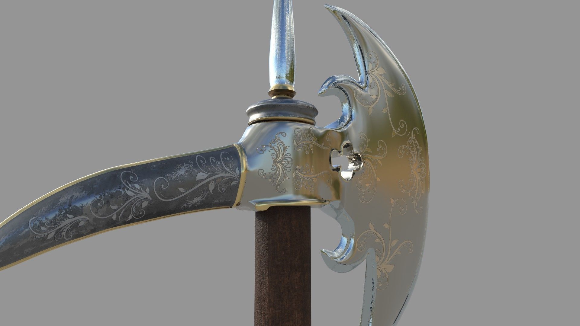 Medieval Halberd Low-poly 3D model_3