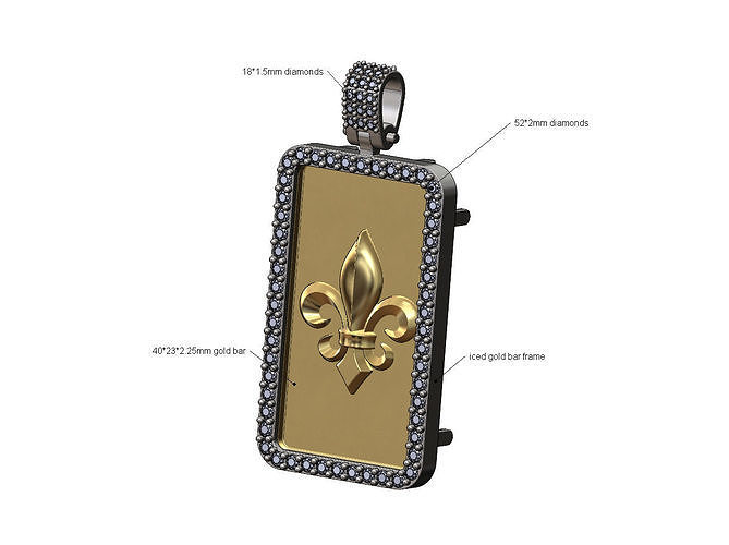 Heraldic lily diamond frame pendant with bail 3D print model