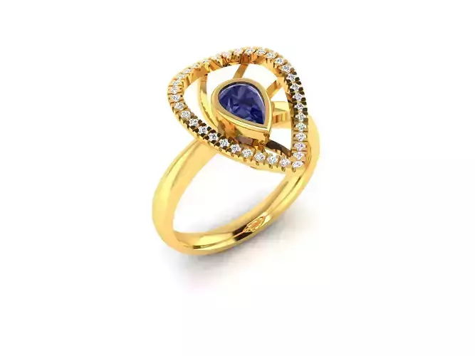 Women Solitaire Pear Stone Ring 3dm stl obj fbx Render Details 3D print model