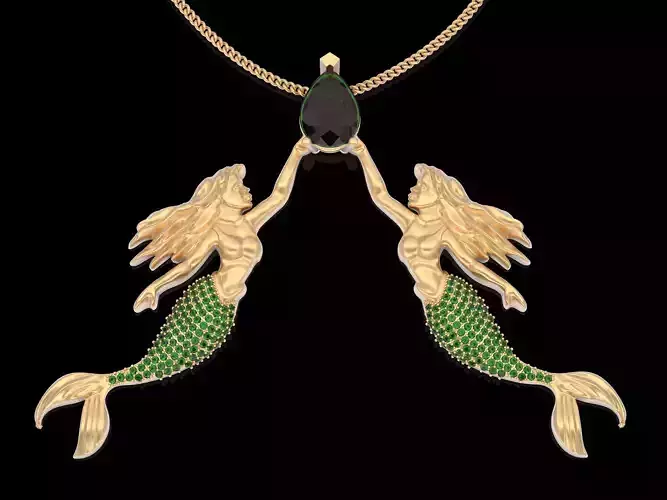 Mermaid pendant silver gold printable jewelry 3D model