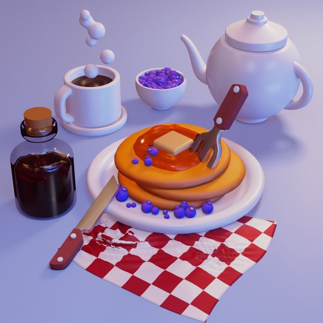 nice little breakfast Low-poly 3D model_14
