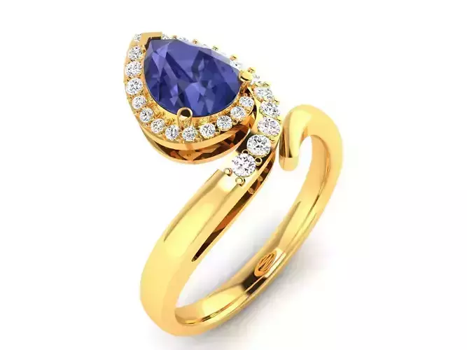 Women Solitaire Pear Ring 3dm stl obj fbx Render Details 3D print model