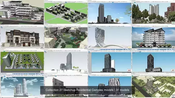 Collection 27 Sketchup Residential Complex models 3D Model Pack 2