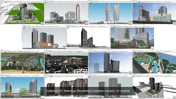Collection 27 Sketchup Residential Complex models 3D Model Pack 3