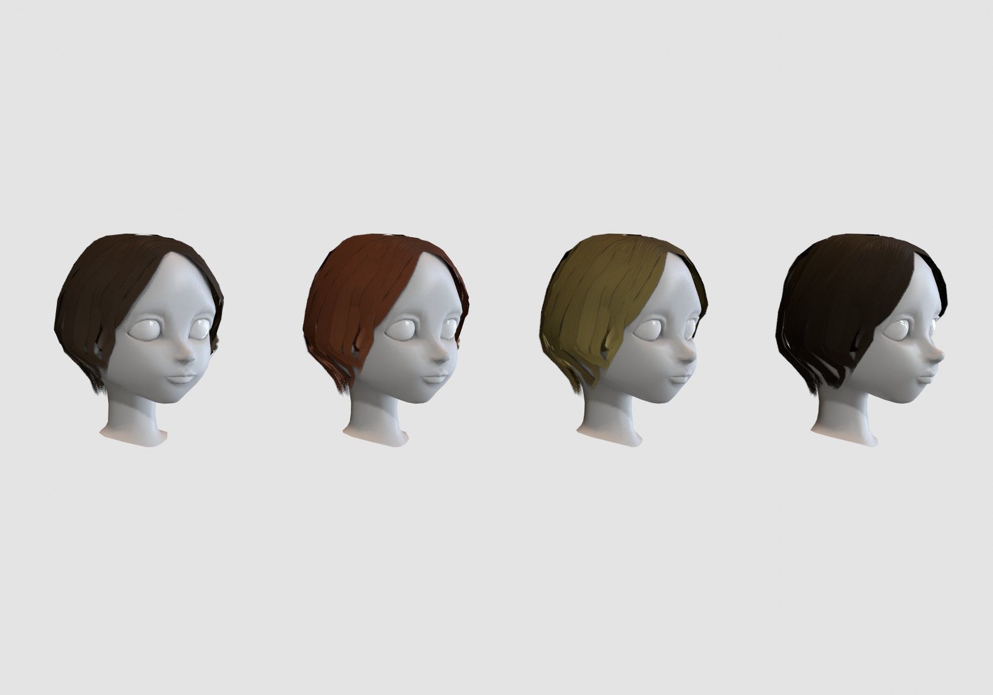 hairstyle in 4 colors Low-poly 3D model_1