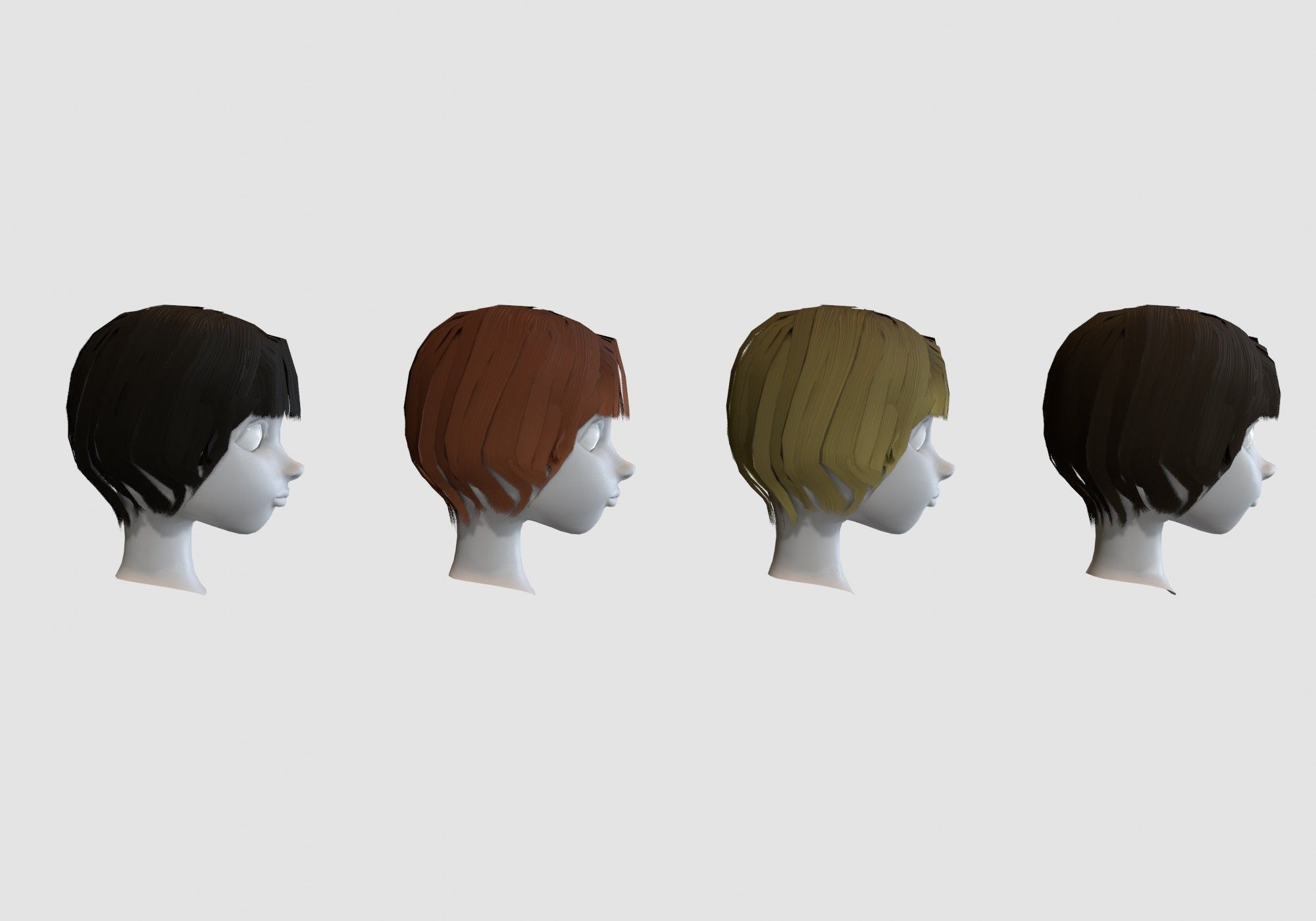 hairstyle in 4 colors Low-poly 3D model_2