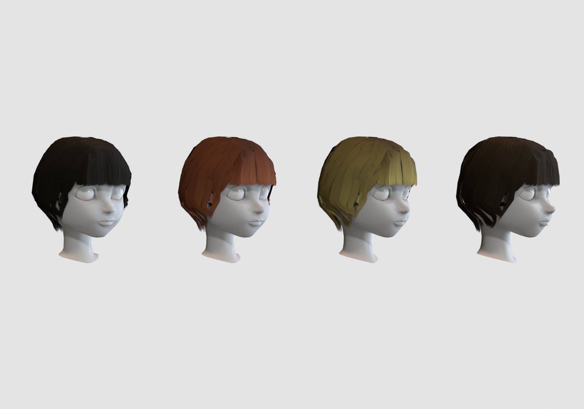 hairstyle in 4 colors Low-poly 3D model_1