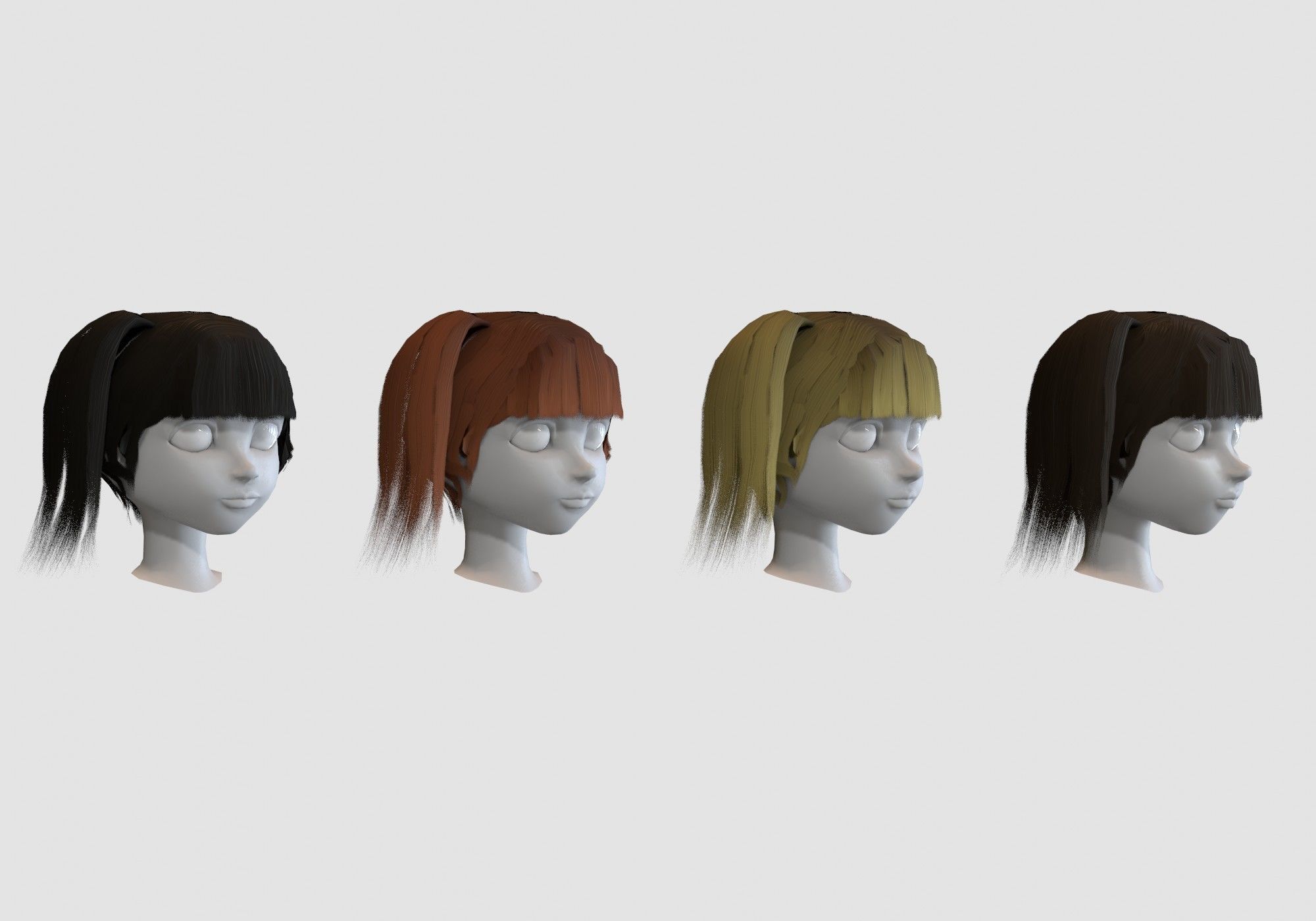 hairstyle in 4 colors Low-poly 3D model_1