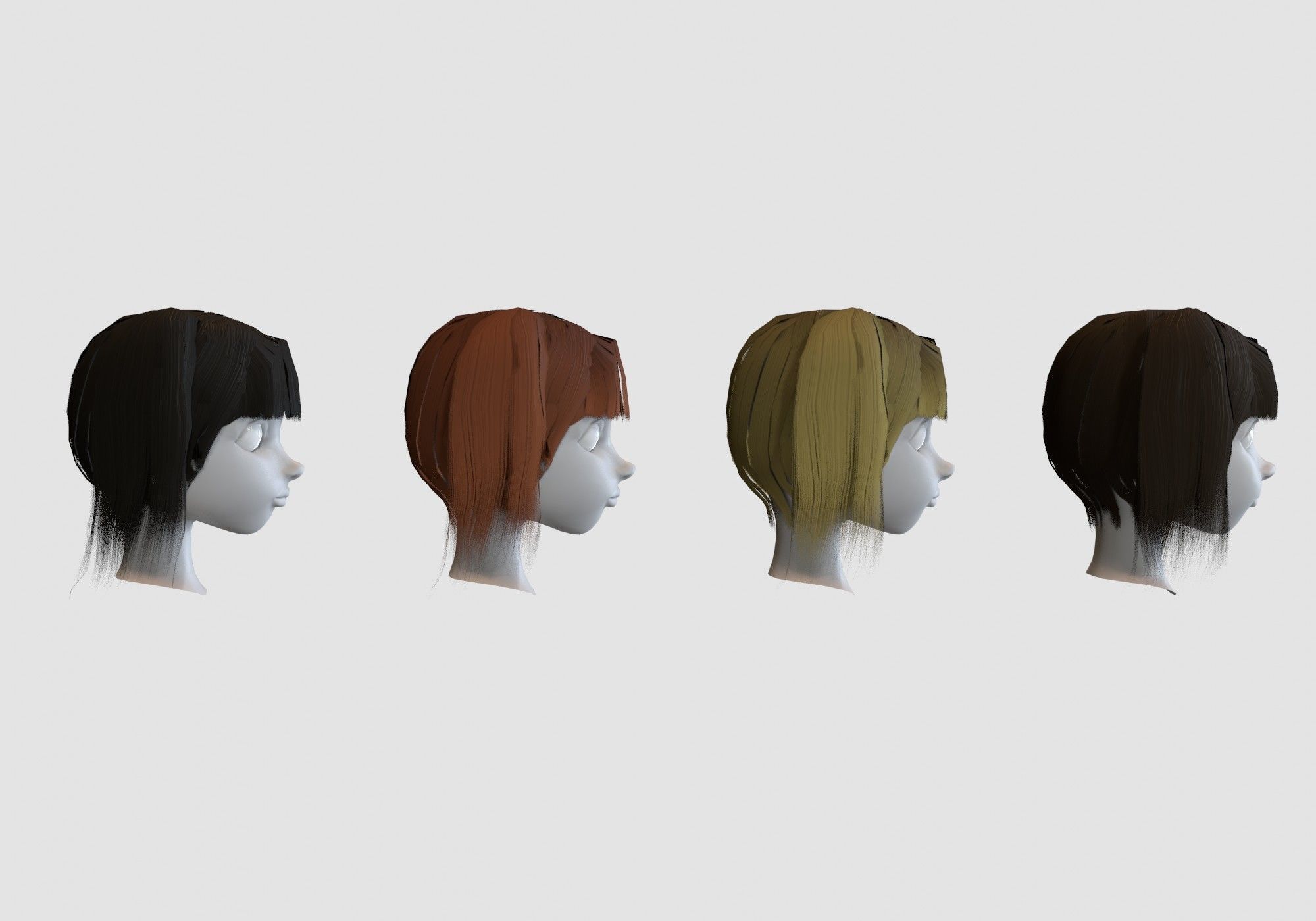 hairstyle in 4 colors Low-poly 3D model_2