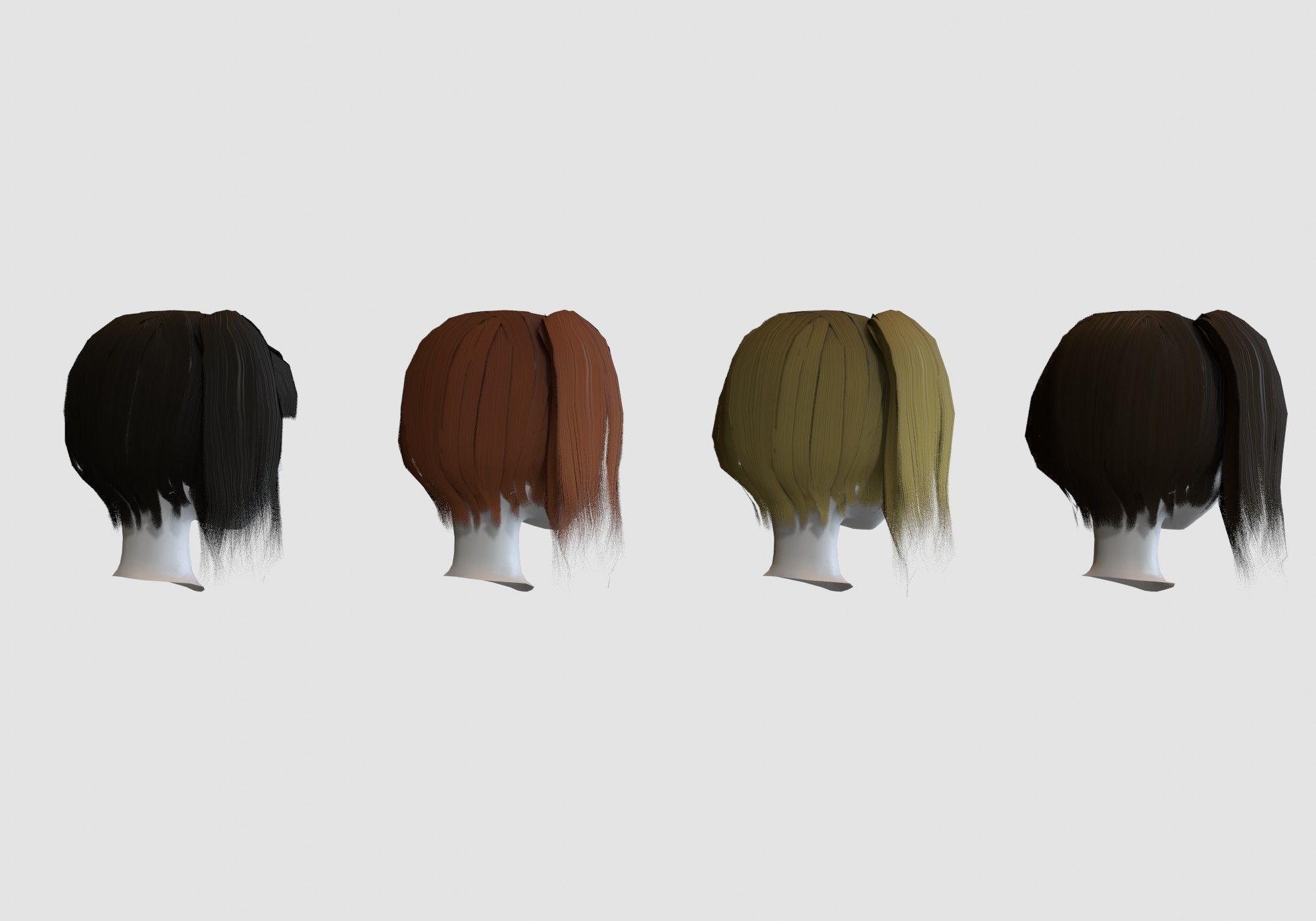 hairstyle in 4 colors Low-poly 3D model_3