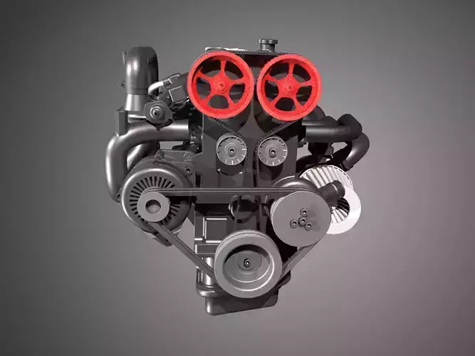 Four cylinder engine with animation 3D model