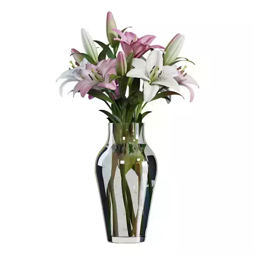 Flower Set 15 - Pink and White Lilies Bouquet 3D model