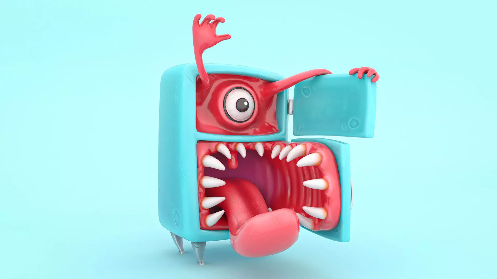 Evil fridge low poly Low-poly 3D model_0