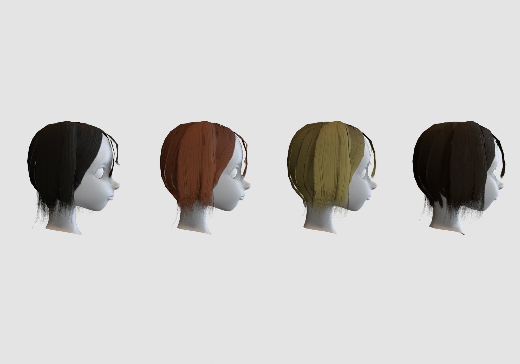 hairstyle in 4 colors Low-poly 3D model_2