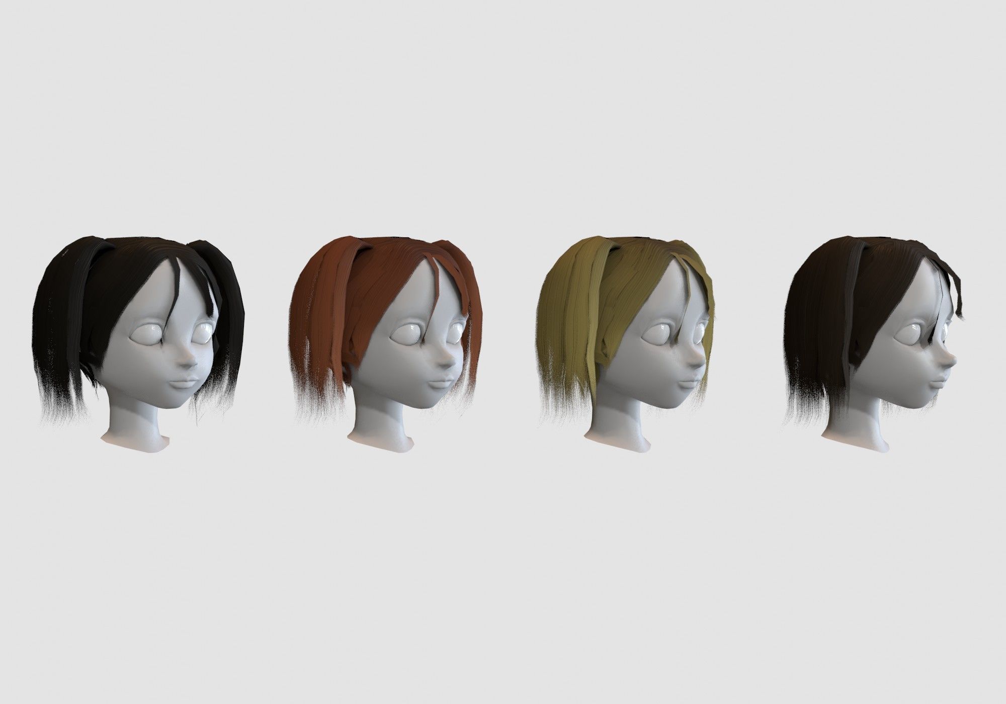 hairstyle in 4 colors Low-poly 3D model_1