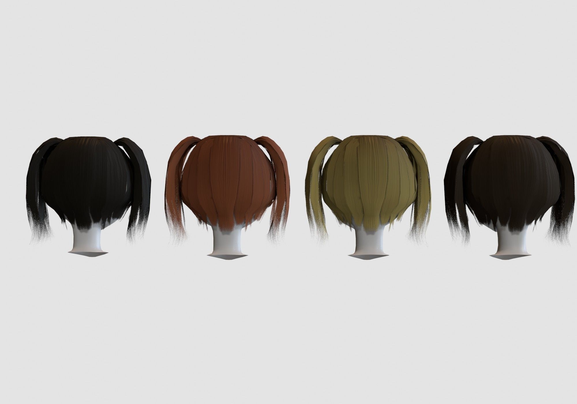 hairstyle in 4 colors Low-poly 3D model_4