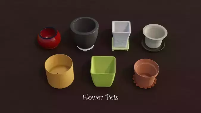 Flower Pots Low-poly 3D model
