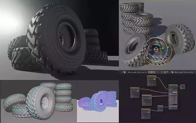 Wheel Loader Tyres Low-Poly Version
