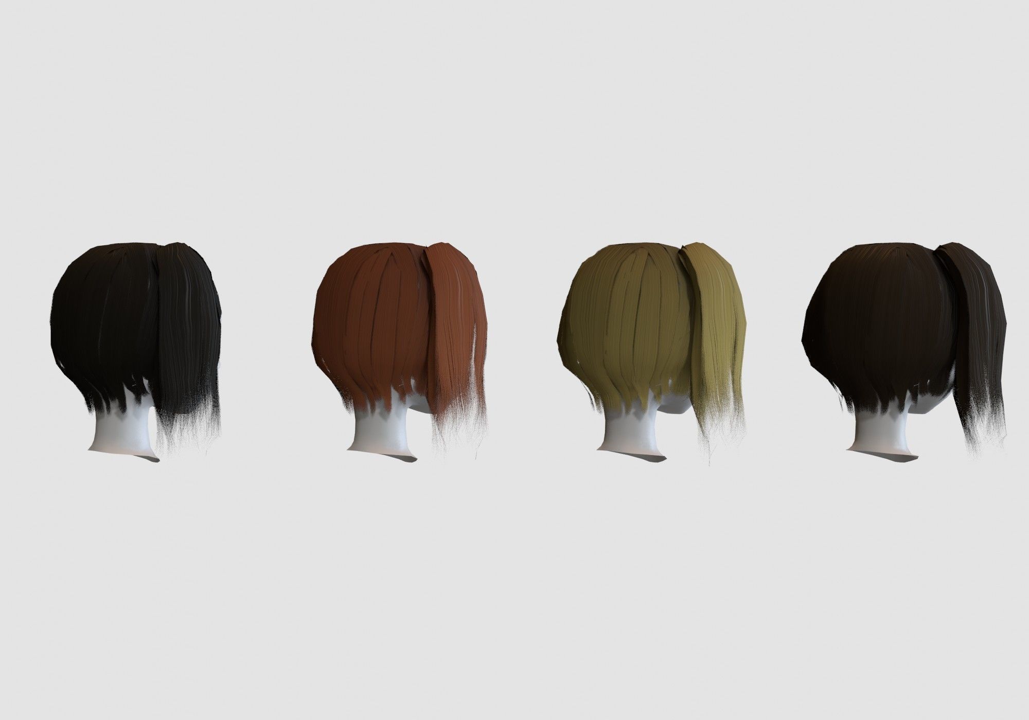 hairstyle in 4 colors Low-poly 3D model_3