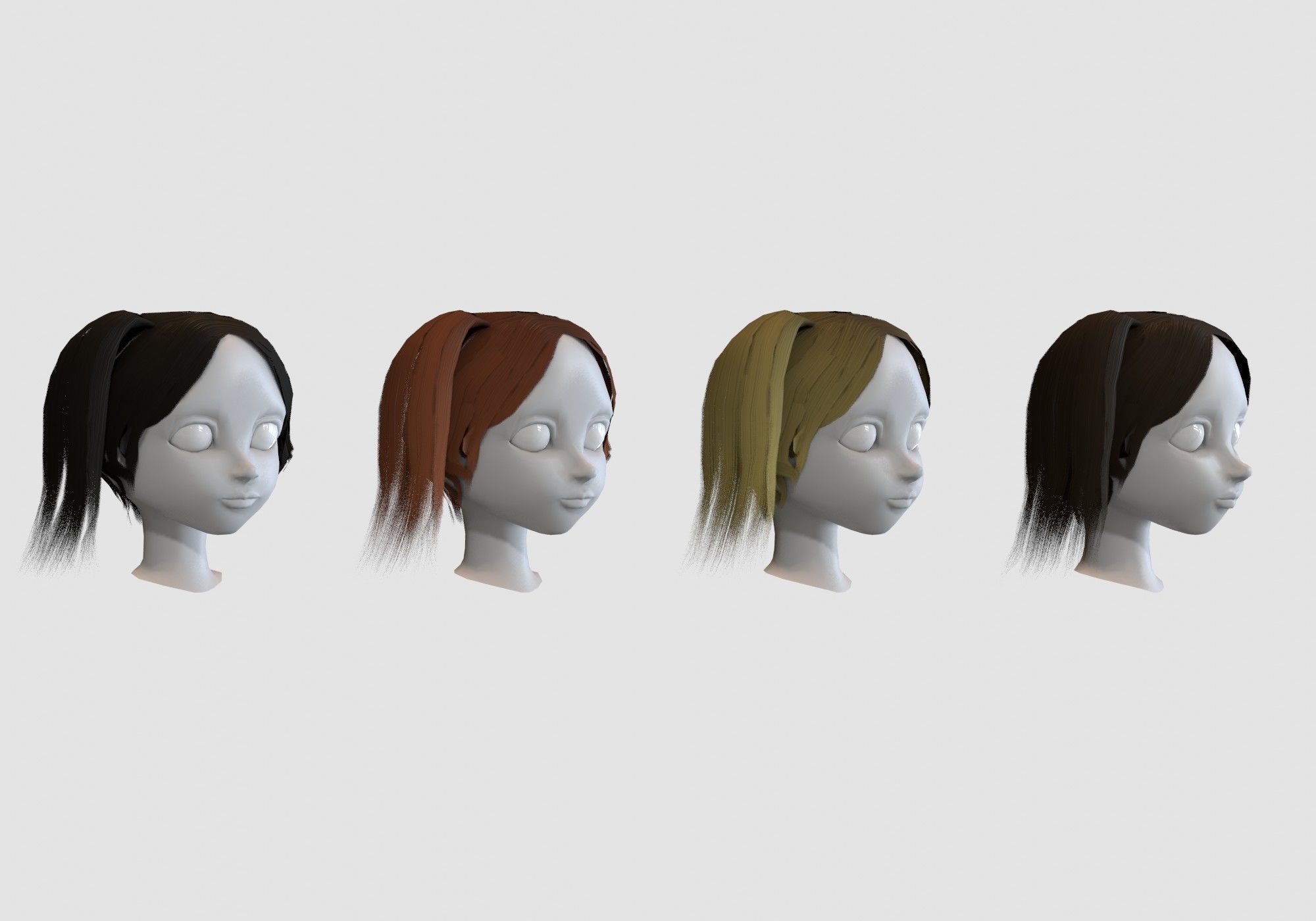 hairstyle in 4 colors Low-poly 3D model_1