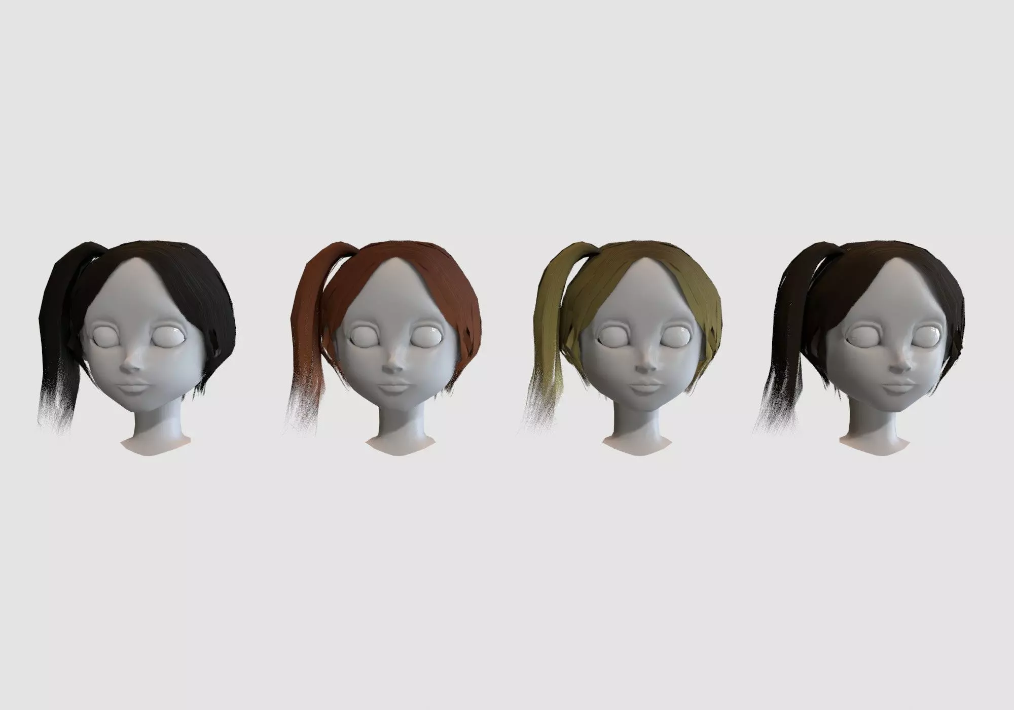 hairstyle in 4 colors Low-poly 3D model_0